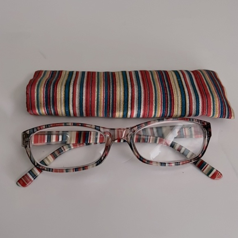 ICU Eyewear Striped 3:00 Reading Glasses And Case